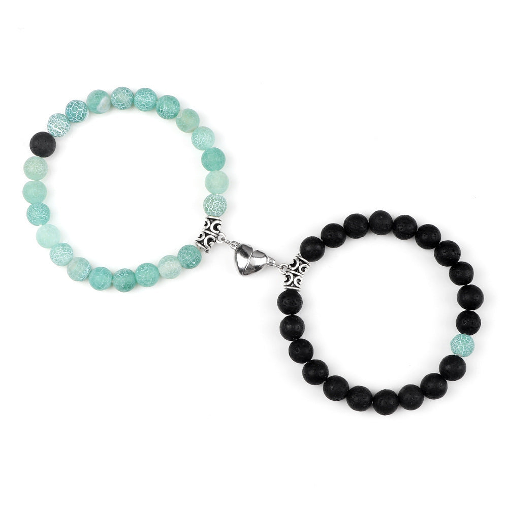 Turquoise Peach Heart Magnet Couple Design Bracelet