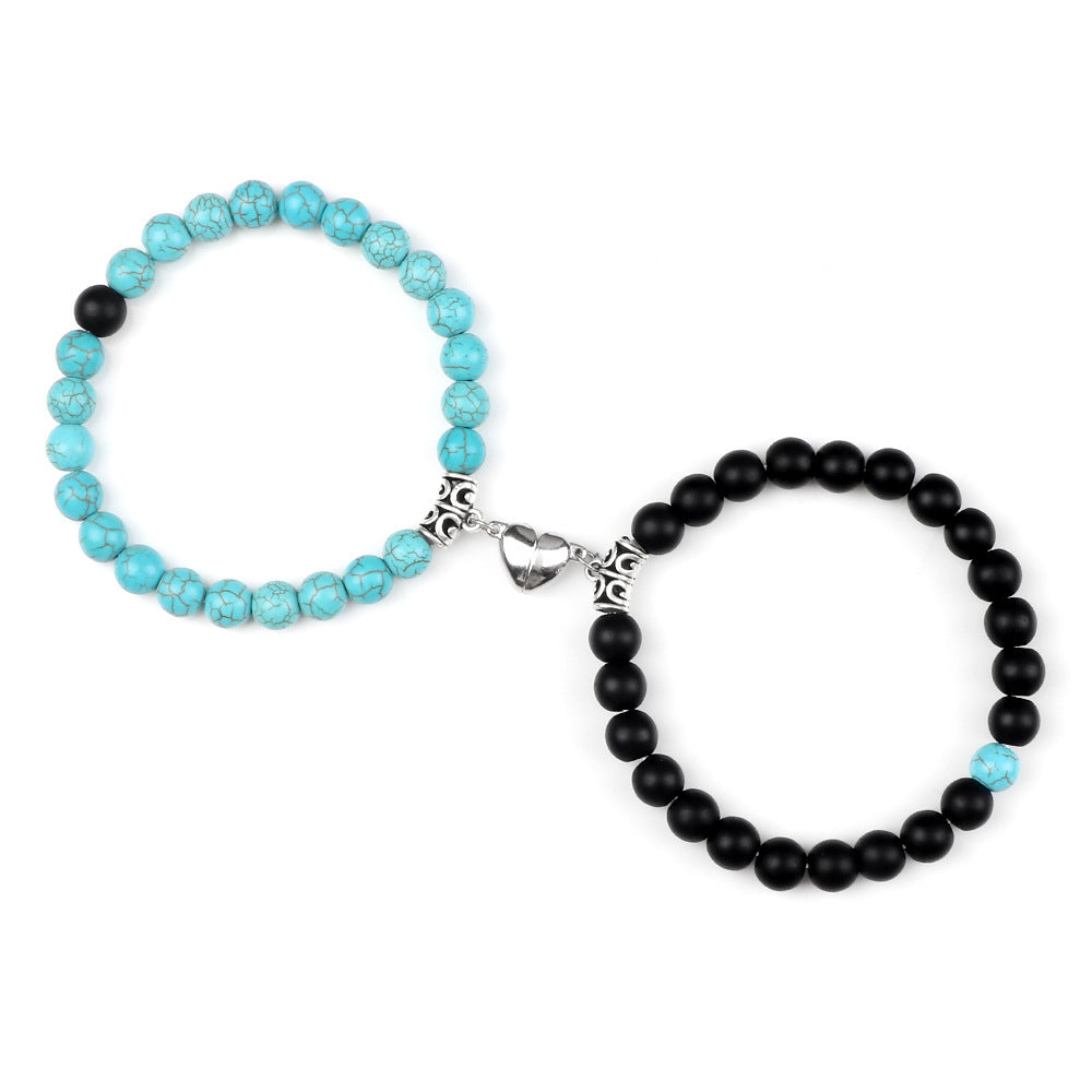Turquoise Peach Heart Magnet Couple Design Bracelet